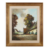 Belgian Painting of a farm scene with gilded wooden frame by Jos Pauwels, 1