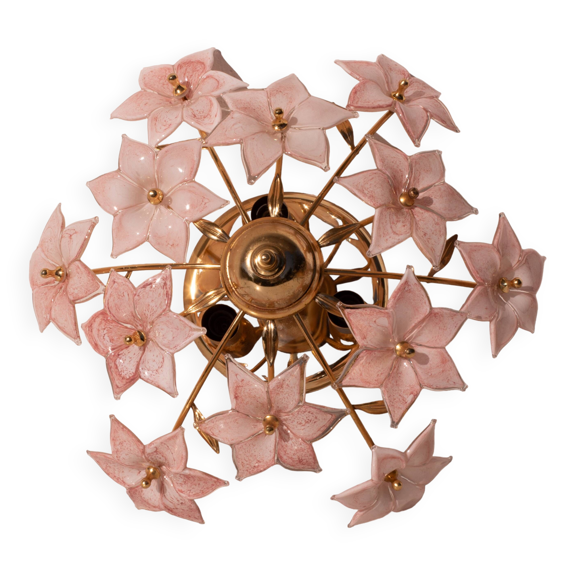 Charming Murano Vintage Ceiling Light Pink Flowers, 1970s