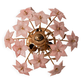 Plafonnier Murano fleurs rose, 1970