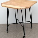 Wood and metal dessert trolley on wheels, vintage Eiffel leg, made in France 1960.