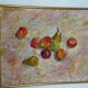 Huile sur toile originale suédoise – “Frukt” par Bente Bjerregaard – datée de 1989 – vintage et encadrée 59 × 70 cm