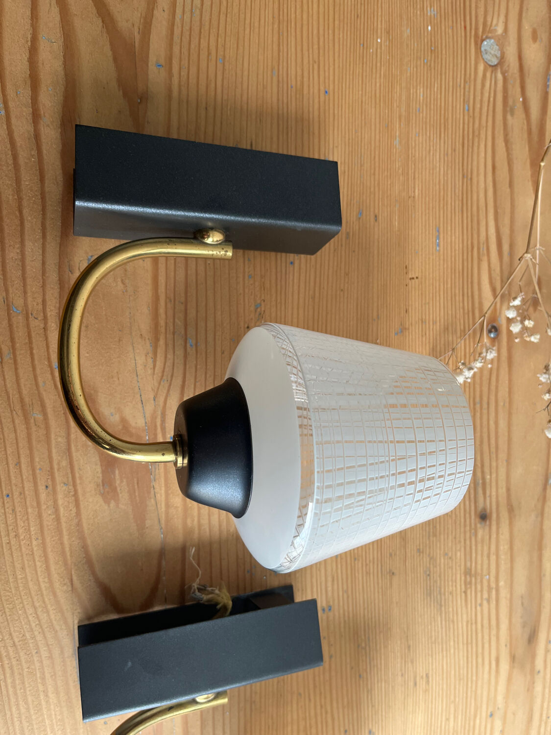 Pair of vintage glass/metal wall lights / circa 1950s 1960s