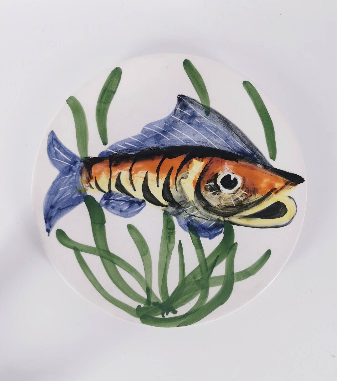 Vintage hand decorated plate signed Vallauris 60's