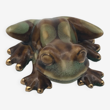 Figurine grenouille en céramique émaillée vintage collection golden pond