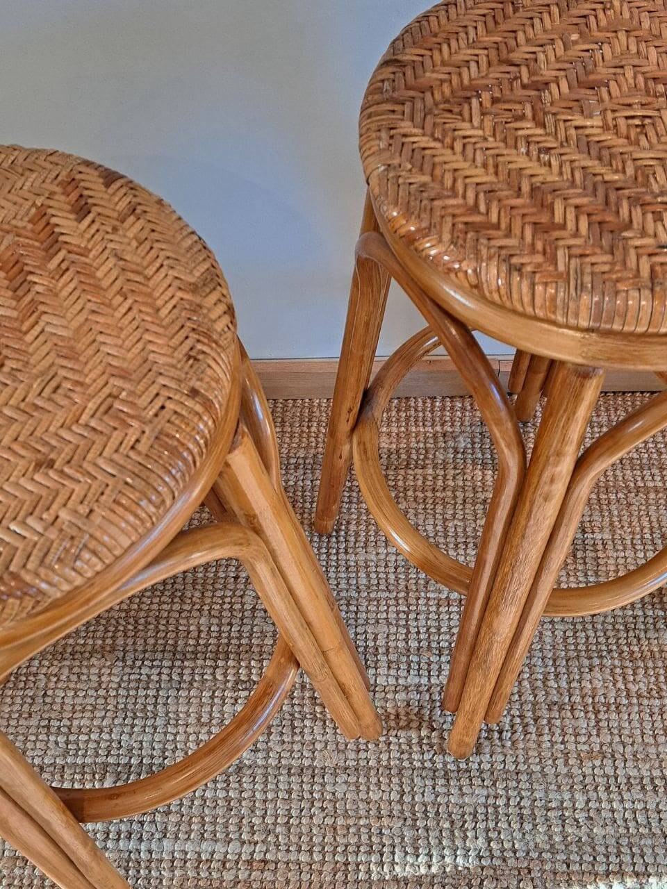Vintage rattan and wicker bar stools