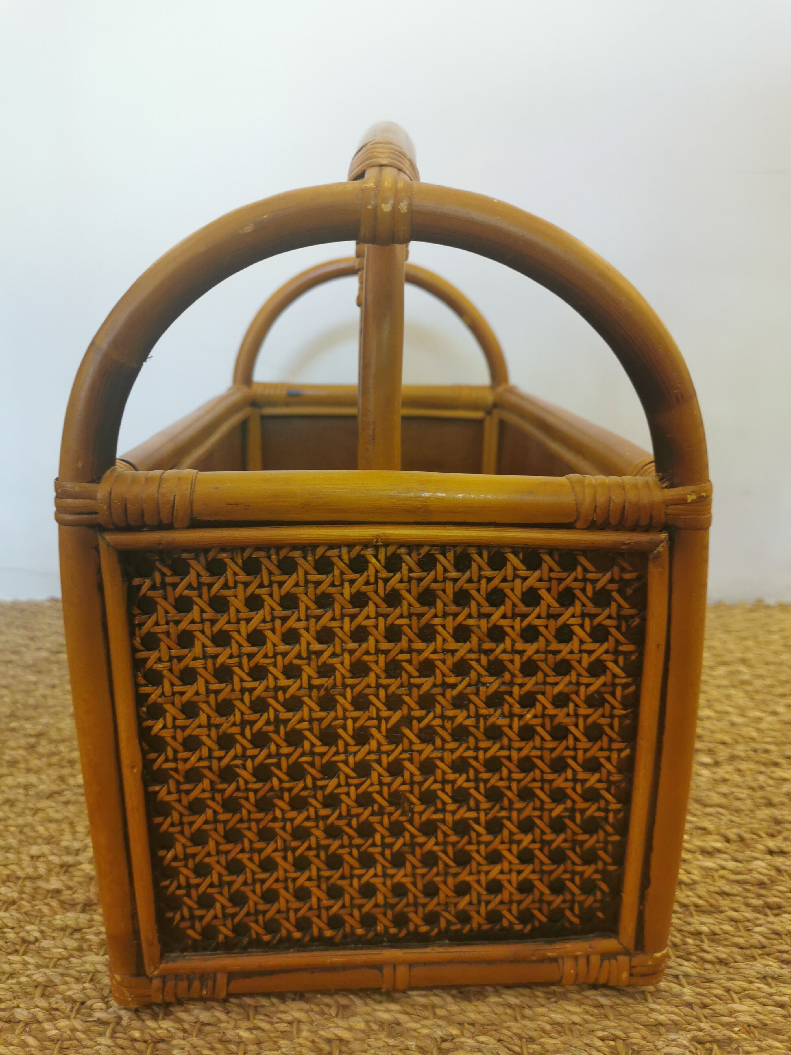 Vintage bamboo rattan and canning magazine holder