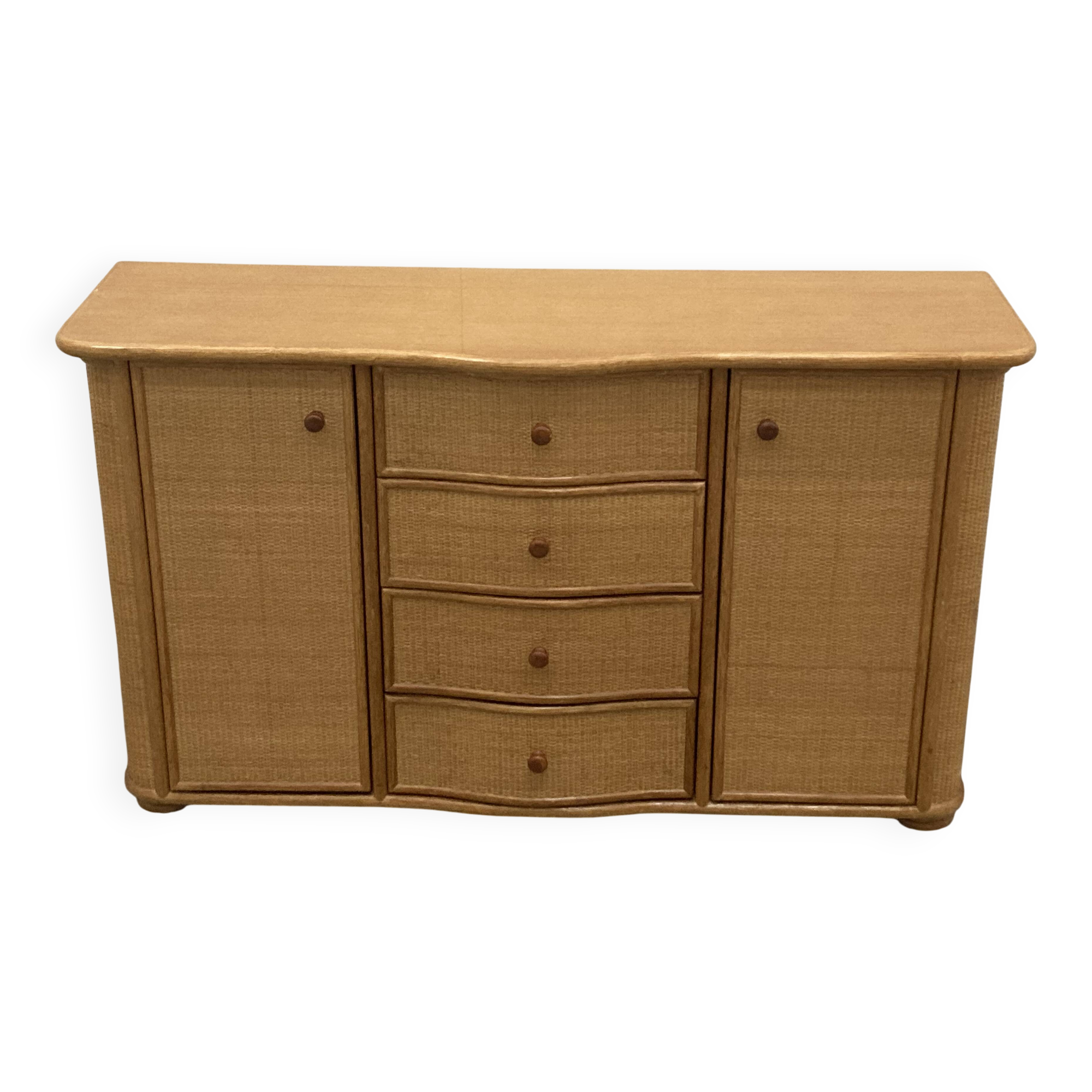 Vintage rattan sideboard with curved drawers, 1970s