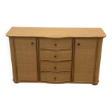 Vintage rattan sideboard with curved drawers, 1970s