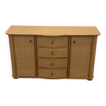 Vintage rattan sideboard with curved drawers, 1970s