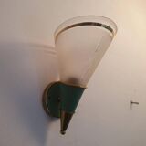 Green and gold conical wall lamp with opaline globe Art Deco