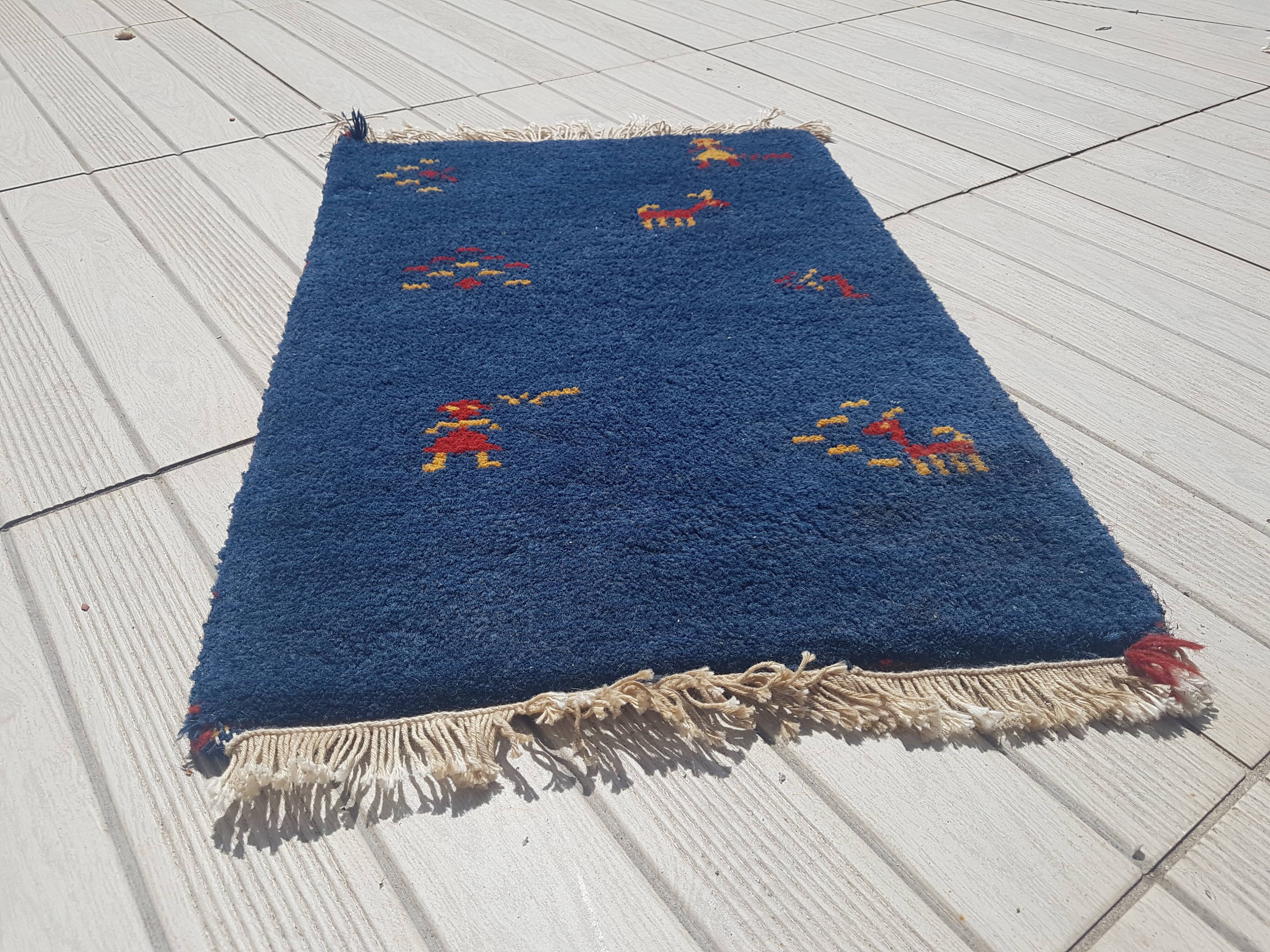 Berber carpet gabbeh handmade 100% wool 35x72cm