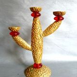 Candle holder in gilded bronze and resin by Richard Lauret for Fondica. France 1990s