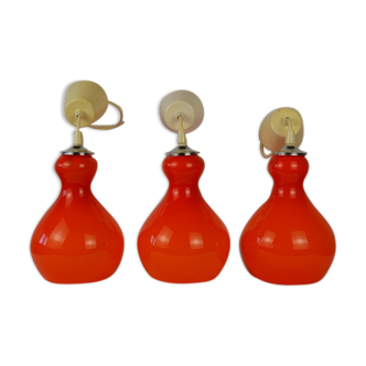 Vintage orange opaline hagning lamps from the 70s