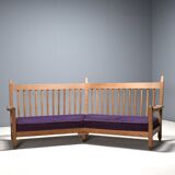 Canapé d'angle Guillerme et Chambron en chêne et tissu, France années 1960