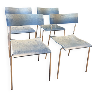 Set of 4 Campus chairs Johannes Foersom by Lammults in limed blue