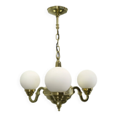 1930s Czech Neo-Baroque Brass Chandelier with Opaline Glass Globes