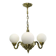 1930s Czech Neo-Baroque Brass Chandelier with Opaline Glass Globes