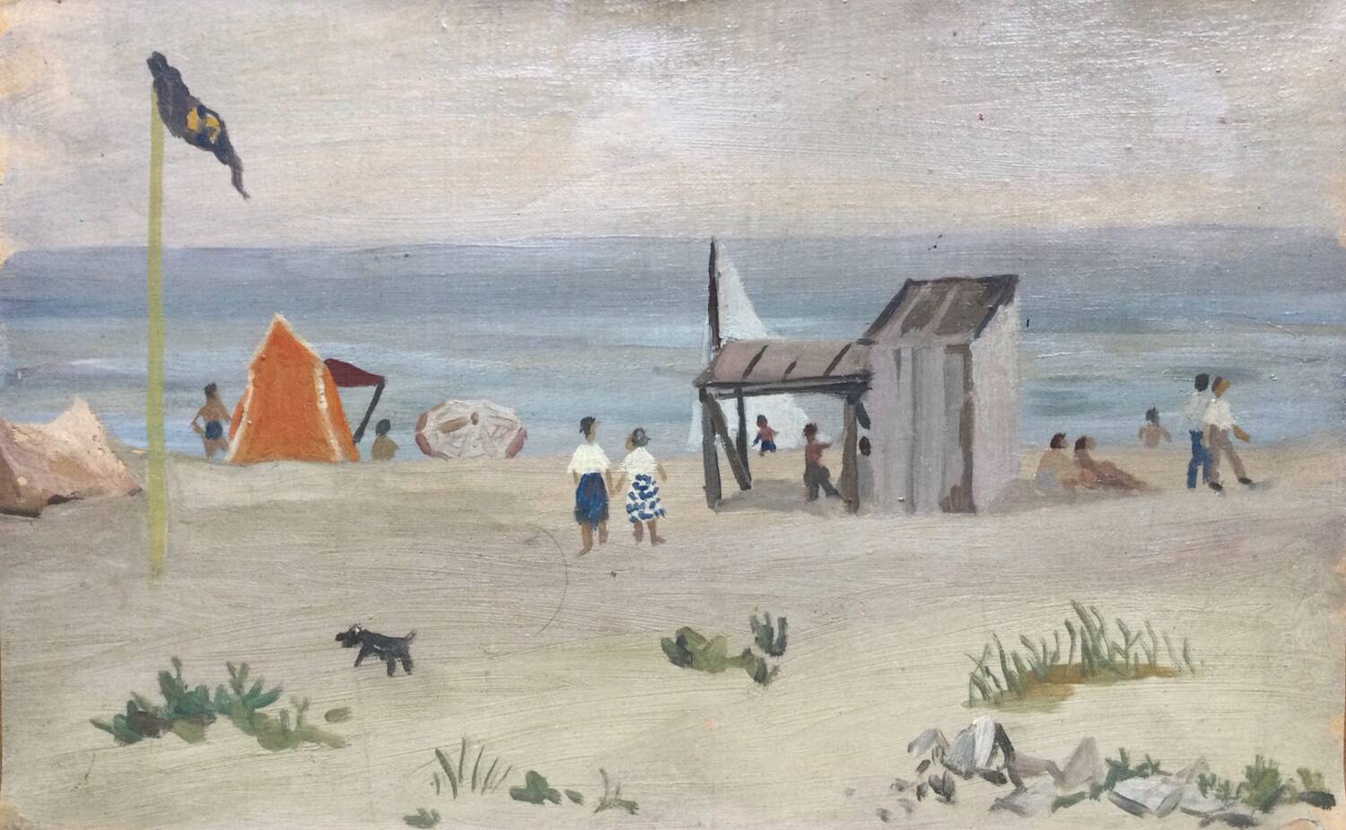 François baboulet 1914-2010. at the beach. oil: paper mounted on canvas.