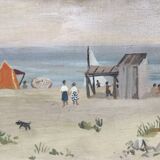 François baboulet 1914-2010. at the beach. oil: paper mounted on canvas.