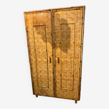 2 door wardrobe in woven bamboo from the 50s/60s