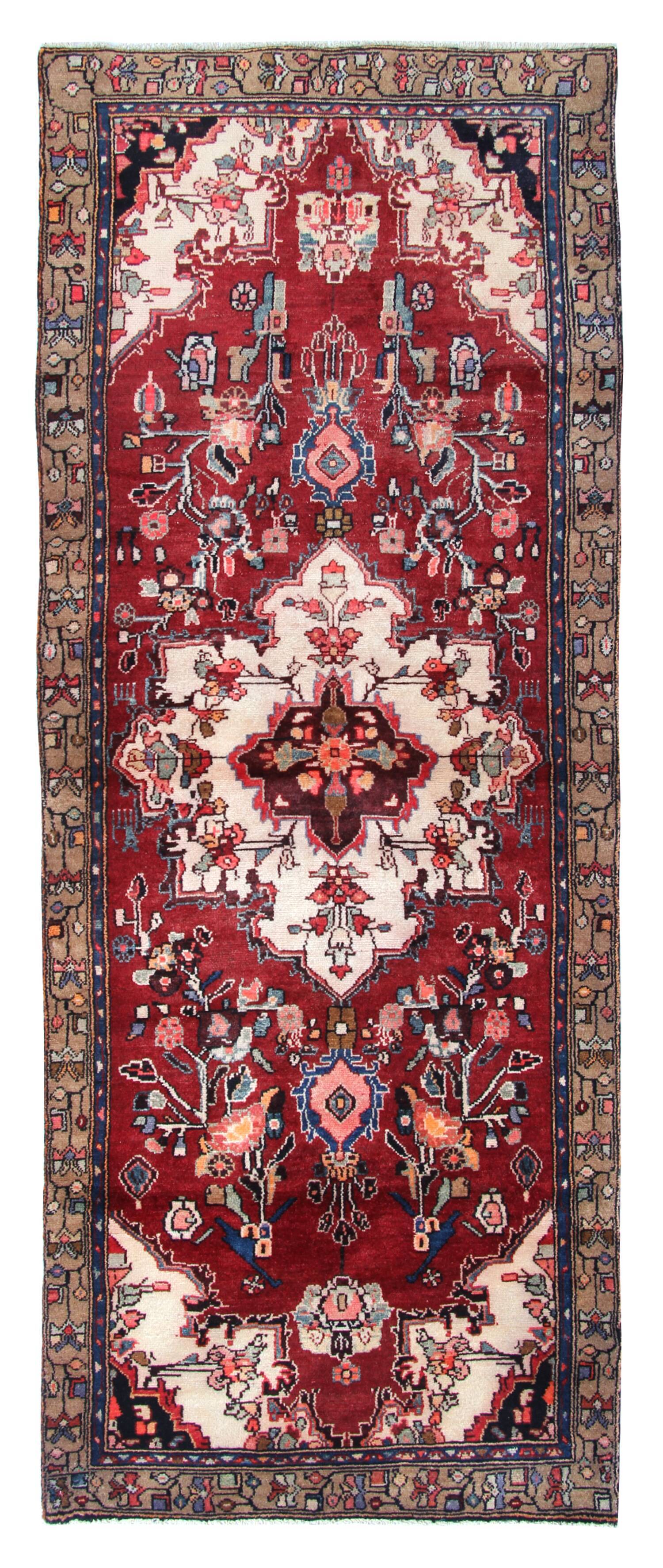 Vintage Red Wool Persian Rug Handmade Traditional Oriental Wool Runner Rug - 105x265cm