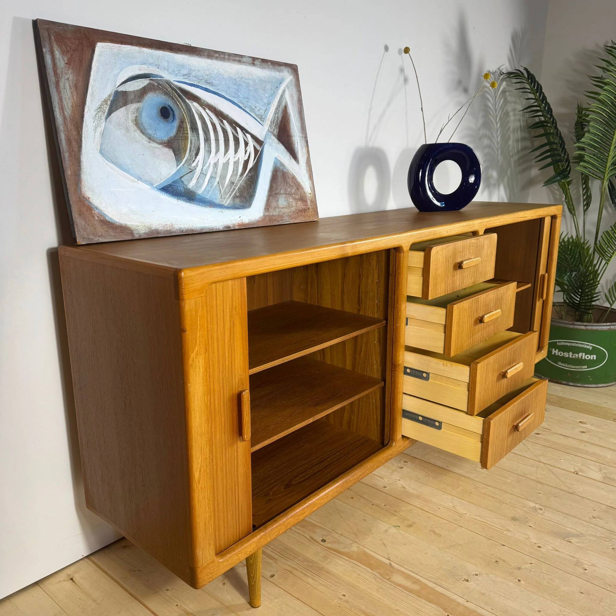 1960s Danish teak vintage buffet with sliding doors and drawers – Mid-Century Modern
