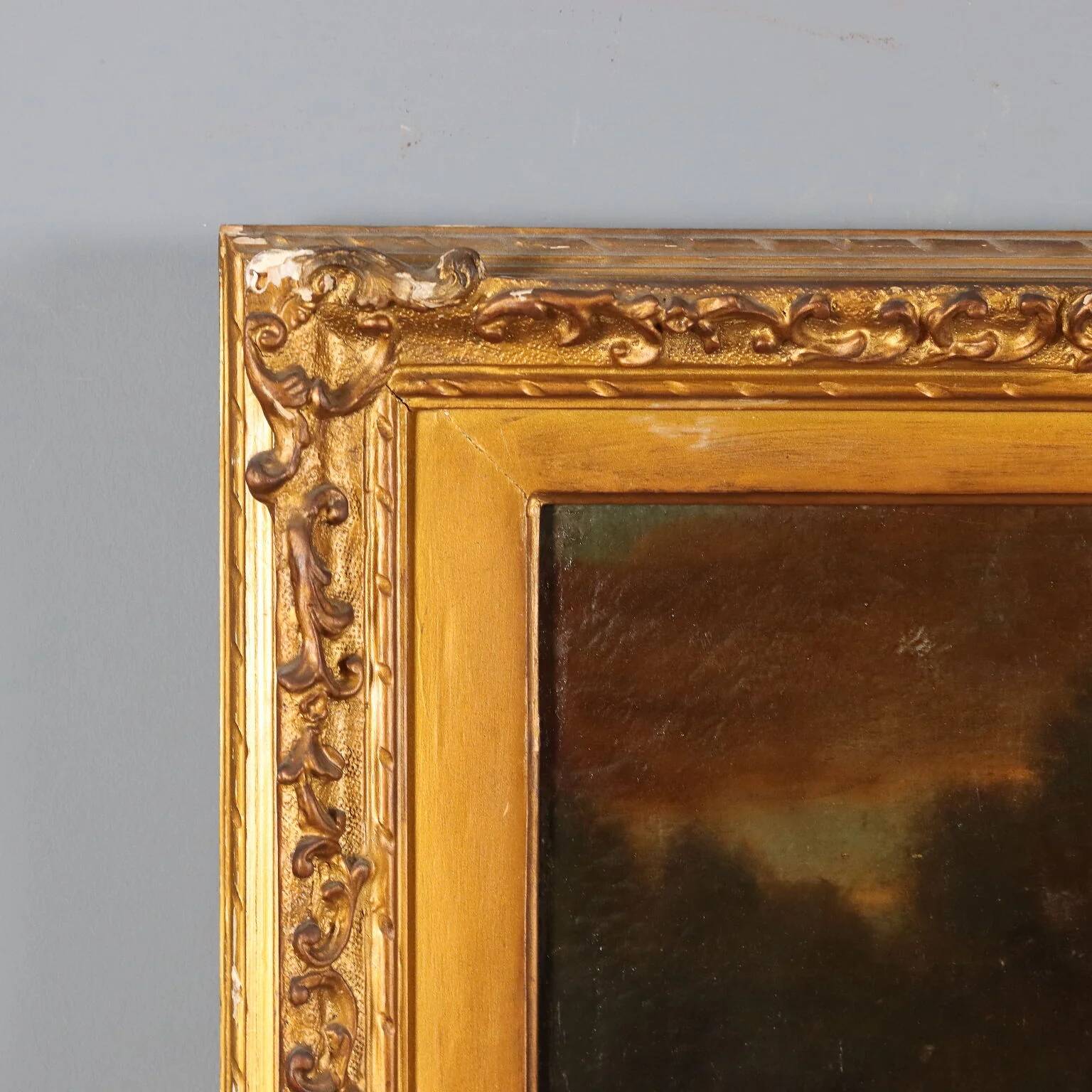 Ancient landscape painting with architecture, oil on canvas, 18th century.