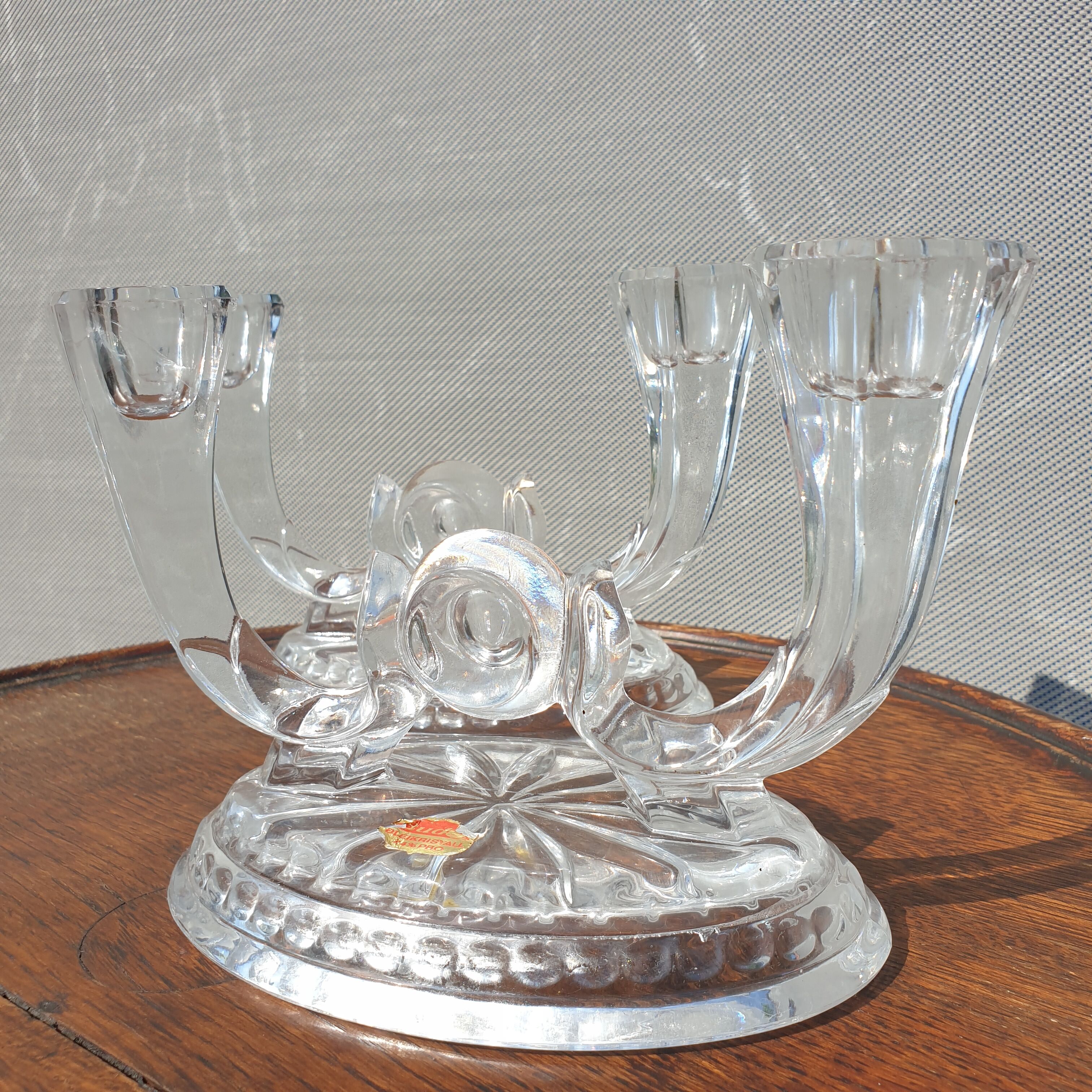 Pair candle holders vintage crystal Buder double torches