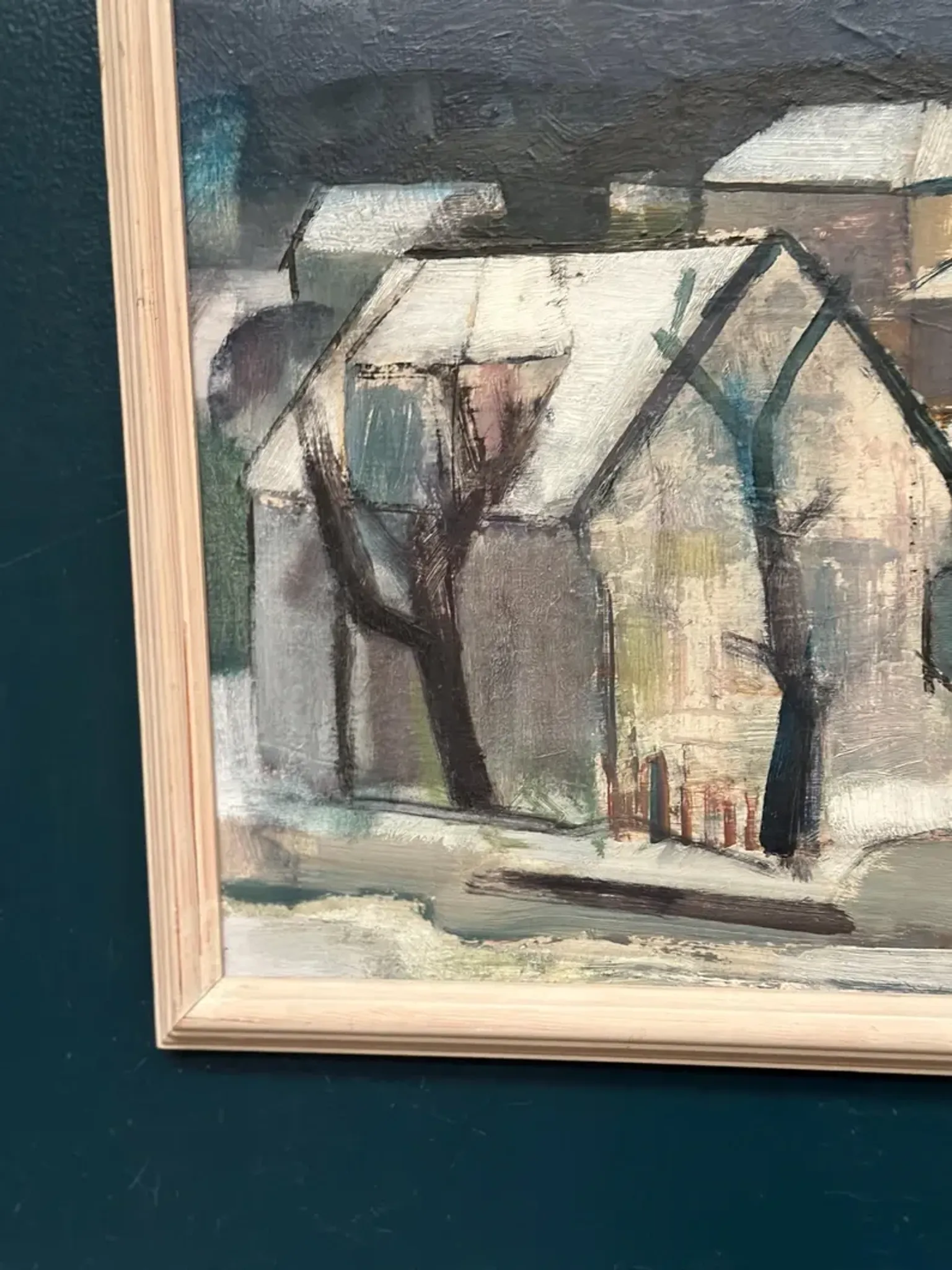 Original Swedish Oil on Canvas – "Winter Night in the City" by Helmer Forslund – Signed – Vintage and Framed – 45 × 37 cm (17.7" × 14.6")