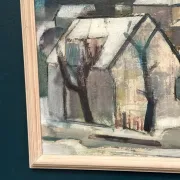Original Swedish Oil on Canvas – "Winter Night in the City" by Helmer Forslund – Signed – Vintage and Framed – 45 × 37 cm (17.7" × 14.6")