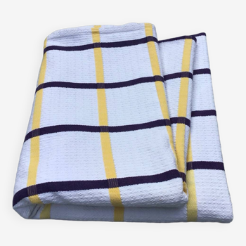 Ecru Basque fabric tablecloth with yellow and navy checks