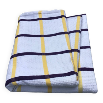 Ecru Basque fabric tablecloth with yellow and navy checks