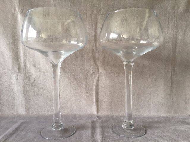 Duo of Vases Giant Cocktail Glasses Tealight Holders Cups on Blown Crystal Stand