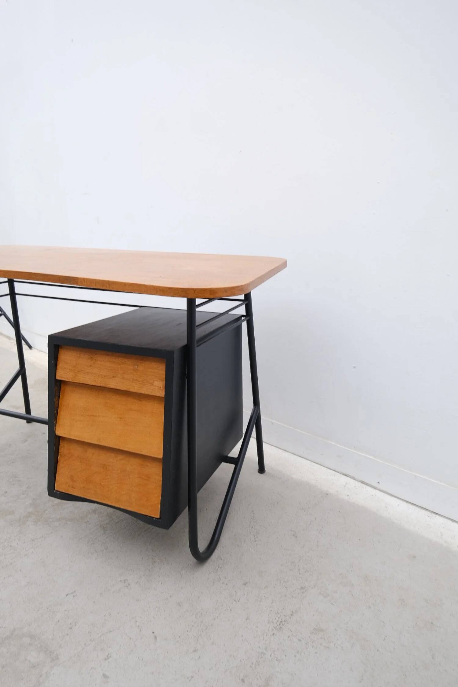 Wooden and metal desk, France 1950