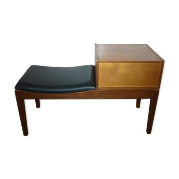Banquette de téléphone en teck ancien avec siège en vinyle