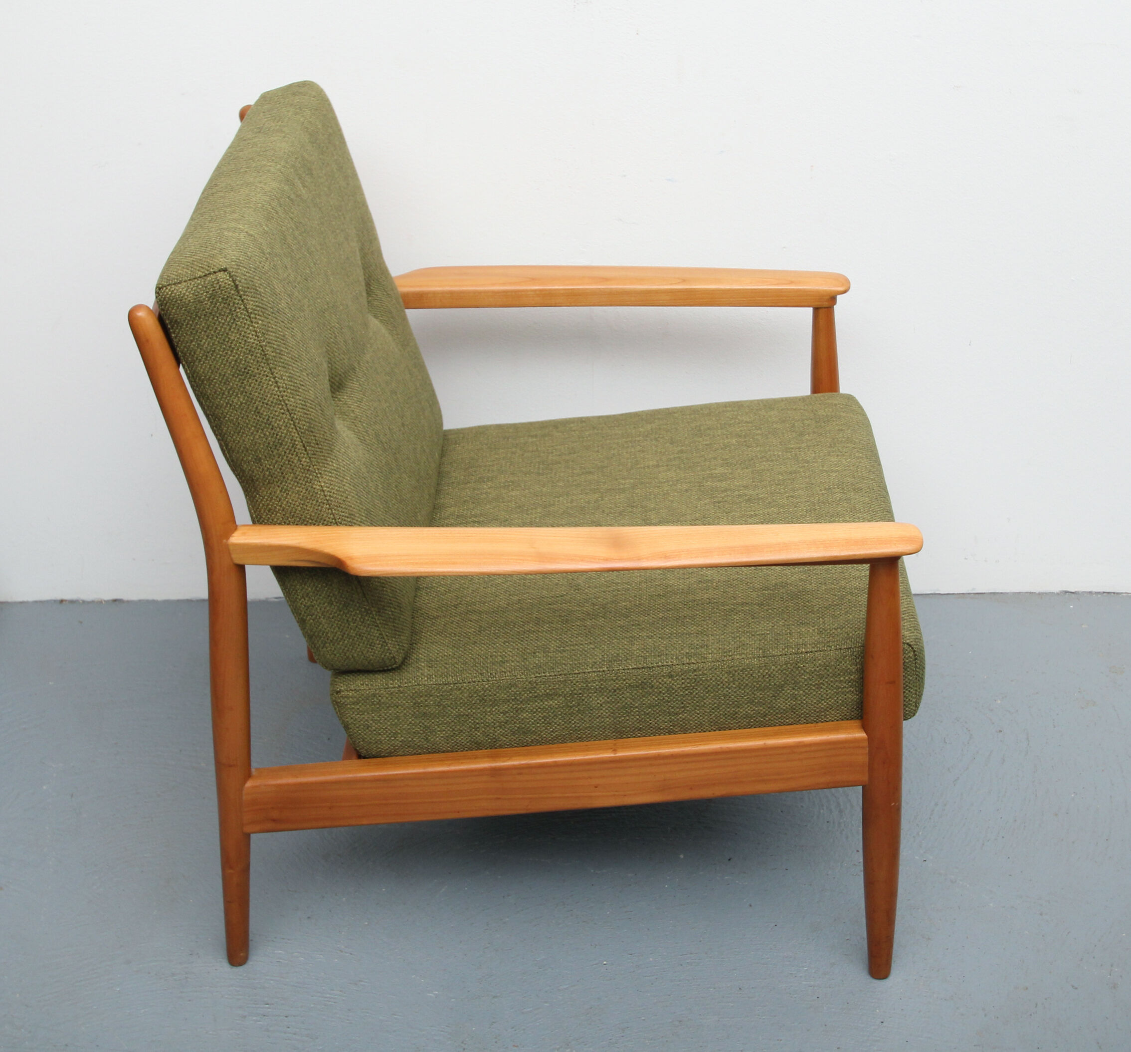 1960s armchair in cherrywood, new cushions in green