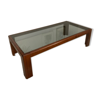 Table basse italienne bois et verre fumé