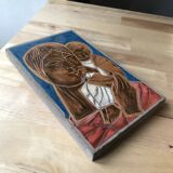 decorative plaque by Jean Jaffeux in enamelled lava stone
