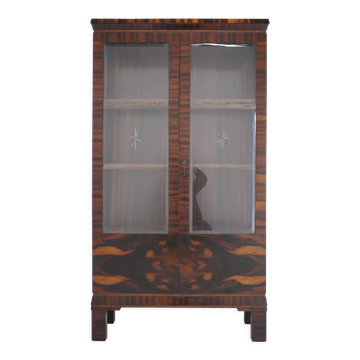 1930s art deco palisander and glass cabinet , czechoslovakia