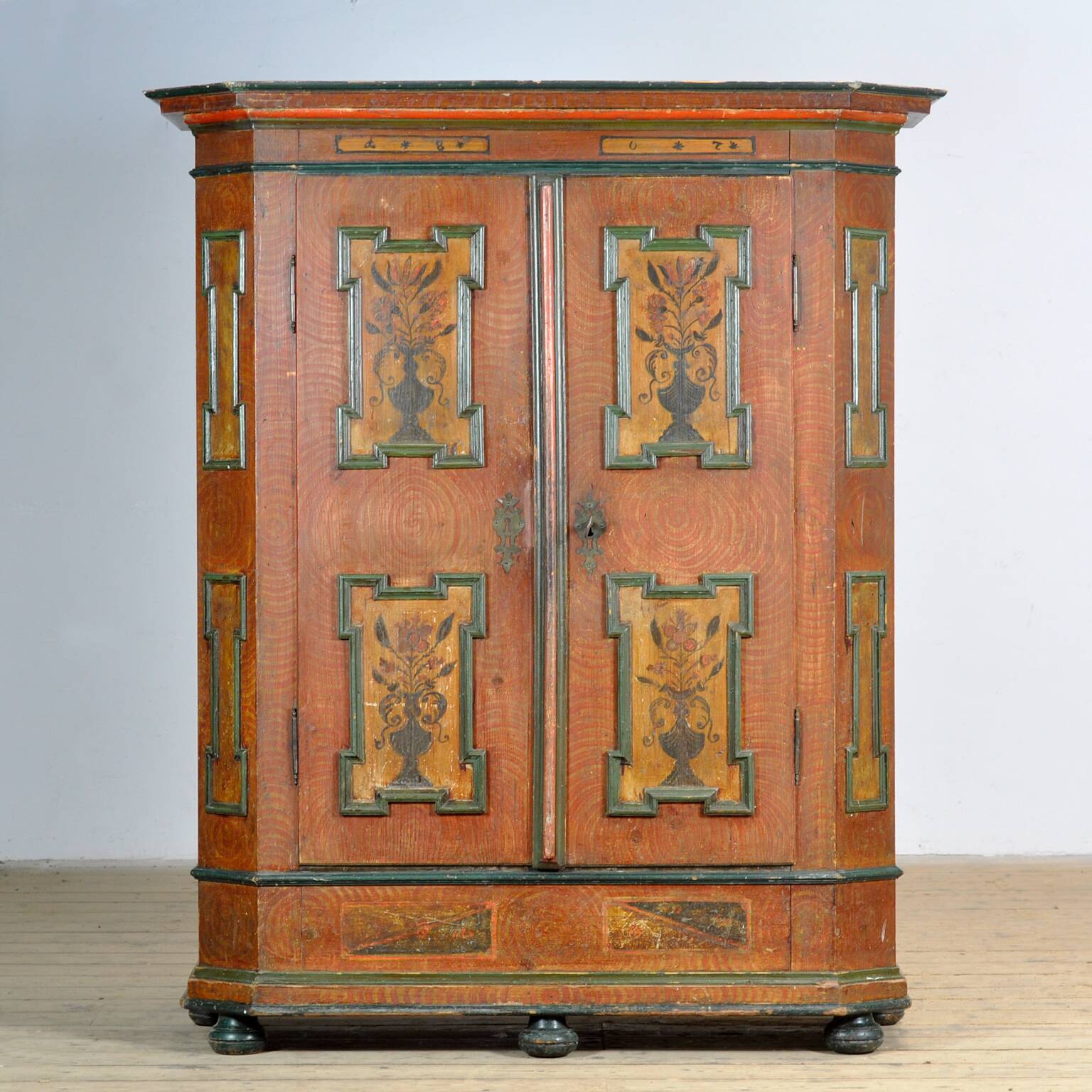 Hand Painted Folk Art Armoire/Bridal Cabinet, Southern Germany, Dated 1807