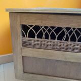 Wooden and rattan chest