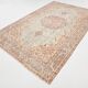 Vintage Persian Style Rug, Soft Beige Blue Medallion Handwoven Carpet
