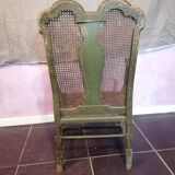 19th century Japanese armchair in green lacquer and cane