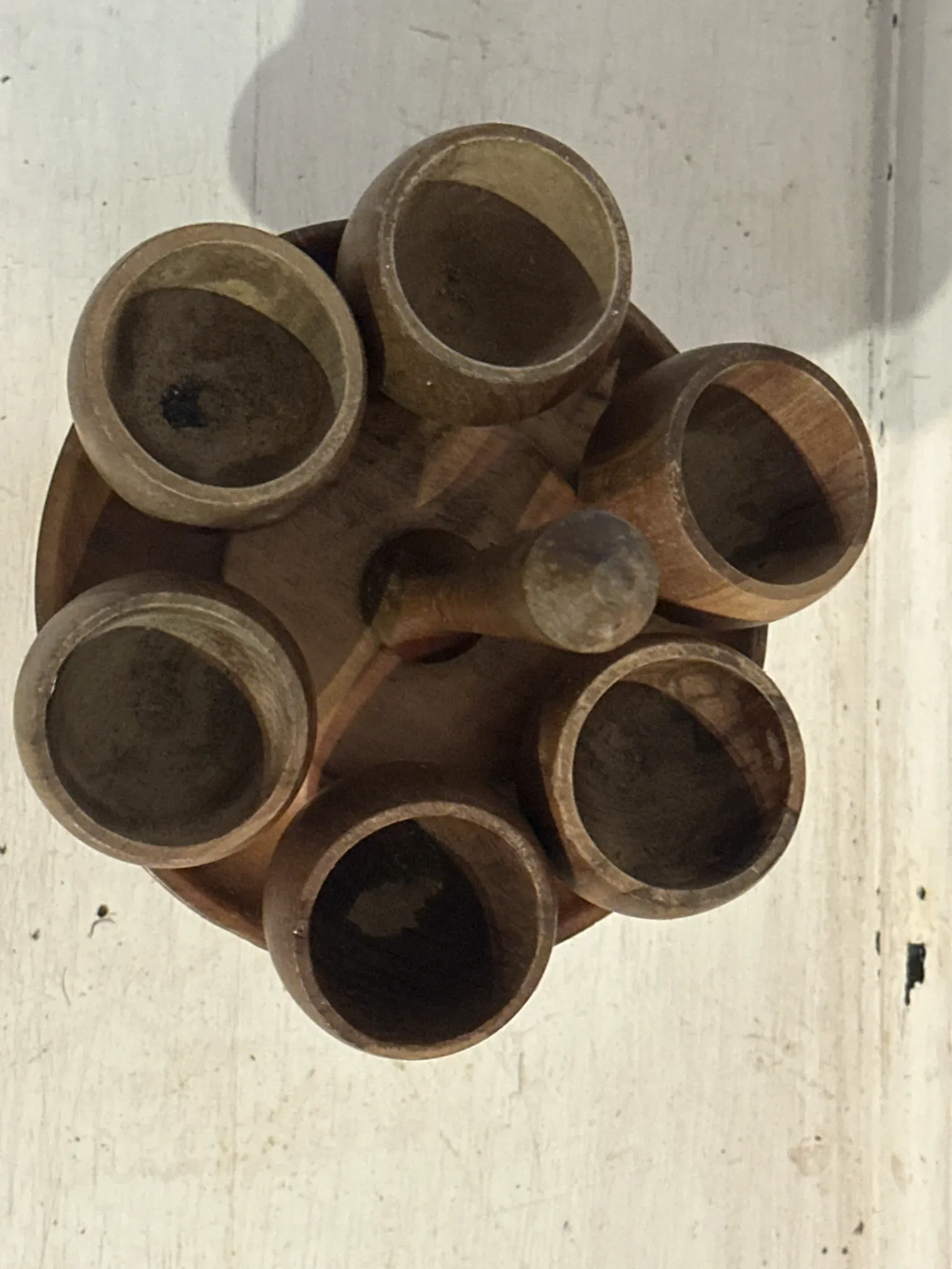 Porte-coquetiers vintage en bois tourné – 6 pièces – Années 50