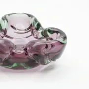 Vintage pink and green glass vide-poche/ashtray, organic shape, Murano.