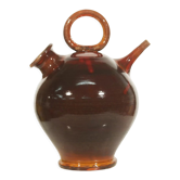 Cruche gargoulette vintage en céramique émail orange France XXème