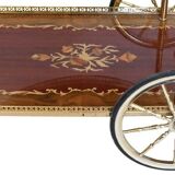 Serving table and rolling bar with drop leaves featuring floral marquetry decoration.