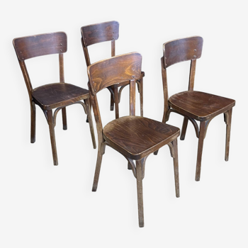 Ensemble de 4 chaises bistrot Baumann bois foncé années 50 France