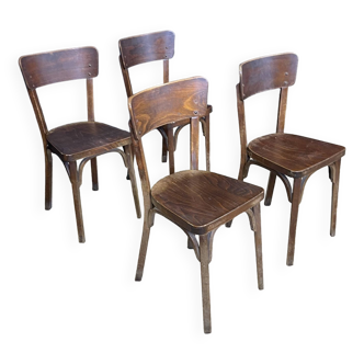 Ensemble de 4 chaises bistrot Baumann bois foncé années 50 France