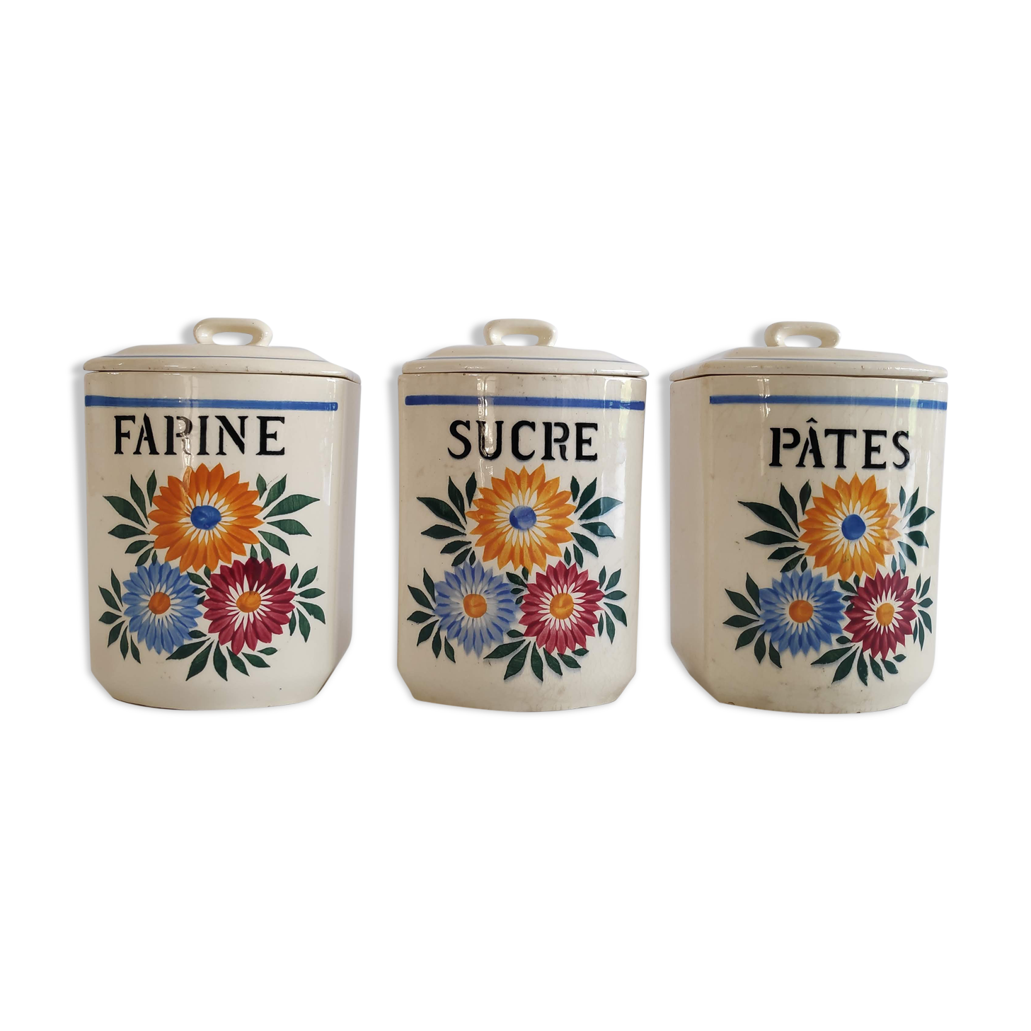 Lot de 3 pots à épices à motif floral en céramique Terre de Fer